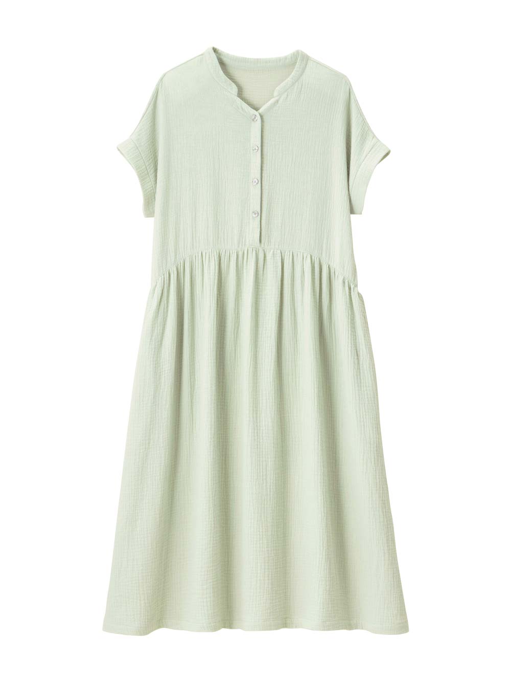 マタニティ パジャマ・ルームウェア|綿100%ポコポコガーゼ半袖ギャザーワンピースネグリジェ　マタニティ・授乳パジャマ【出産後も長く使える】fairy（フェアリー）|モスグリーン