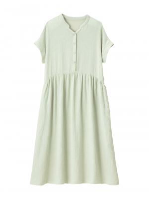 マタニティ パジャマ・ルームウェア|綿100%ポコポコガーゼ半袖ギャザーワンピースネグリジェ　マタニティ・授乳パジャマ【出産後も長く使える】fairy（フェアリー）|モスグリーン