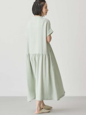 マタニティ パジャマ・ルームウェア|綿100%ポコポコガーゼ半袖ギャザーワンピースネグリジェ　マタニティ・授乳パジャマ【出産後も長く使える】fairy（フェアリー）|モスグリーン