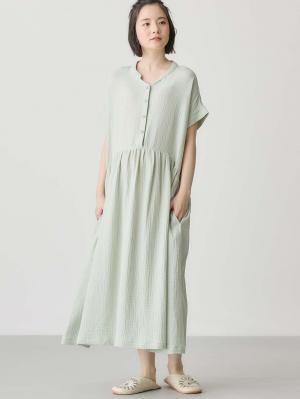 マタニティ パジャマ・ルームウェア|綿100%ポコポコガーゼ半袖ギャザーワンピースネグリジェ　マタニティ・授乳パジャマ【出産後も長く使える】fairy（フェアリー）|モスグリーン