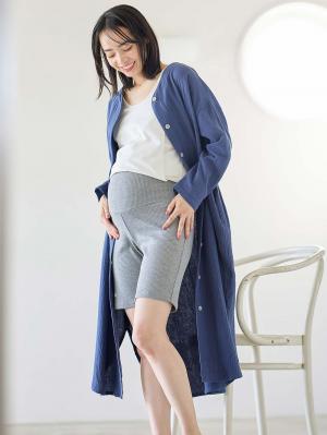 マタニティ パンツ|【選べる2丈】締め付けない綿混リブストレートレギンス【産後まで長く使える】|杢グレー(ハーフ丈)