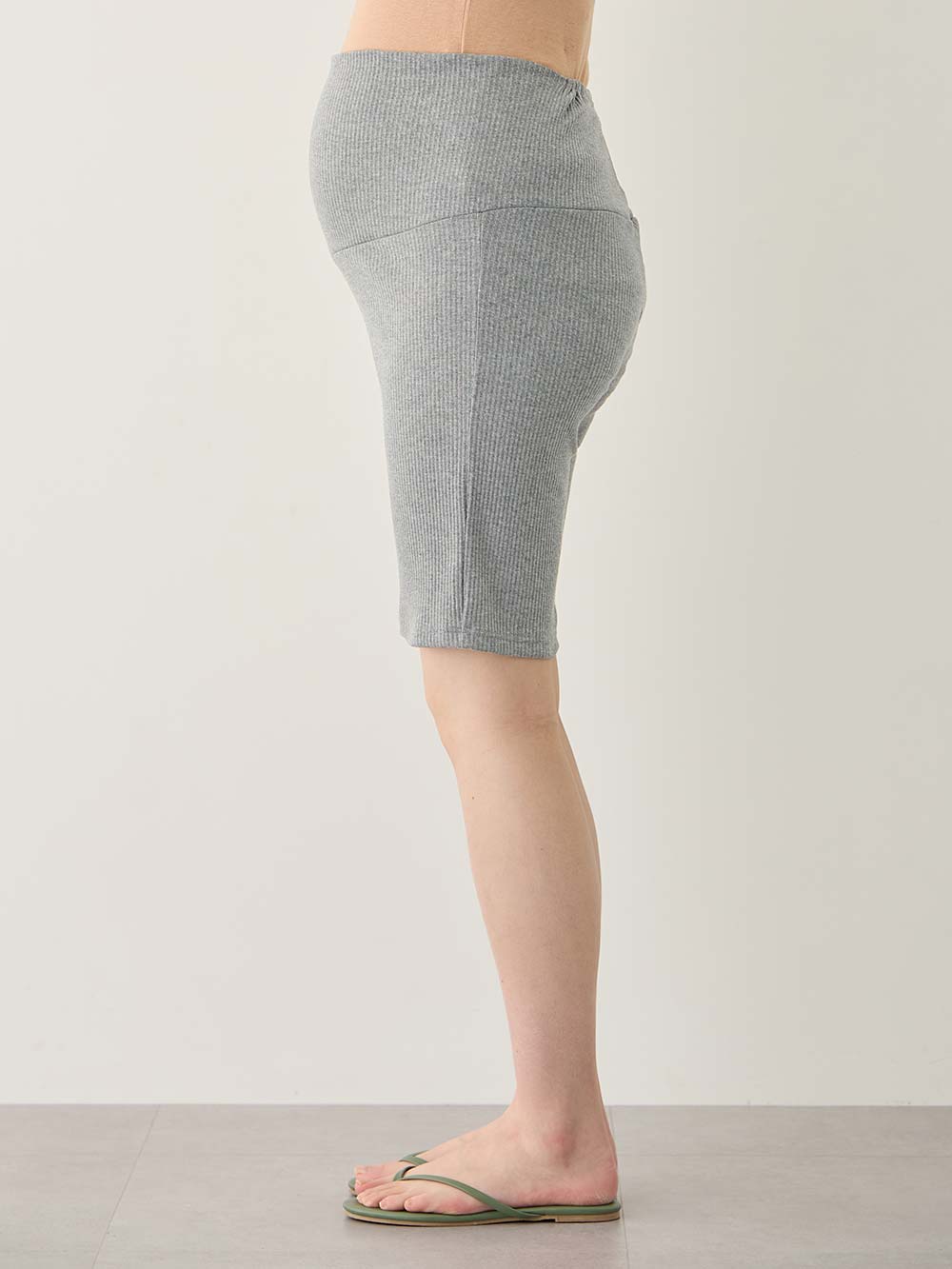 マタニティ パンツ|【選べる2丈】締め付けない綿混リブストレートレギンス【産後まで長く使える】|杢グレー(ハーフ丈)