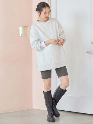 マタニティ パンツ|【選べる2丈】締め付けない綿混リブストレートレギンス【産後まで長く使える】|杢チャコール(ハーフ丈)