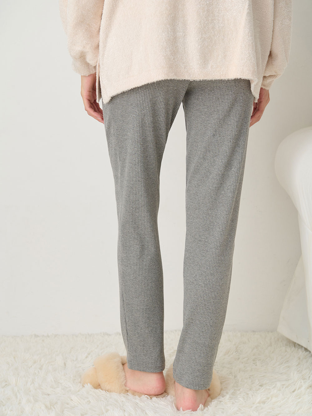マタニティ パンツ|【選べる2丈】締め付けない綿混リブストレートレギンス【産後まで長く使える】|杢グレー