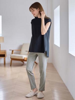 マタニティ パンツ|【選べる2丈】締め付けない綿混リブストレートレギンス【産後まで長く使える】|杢グレー