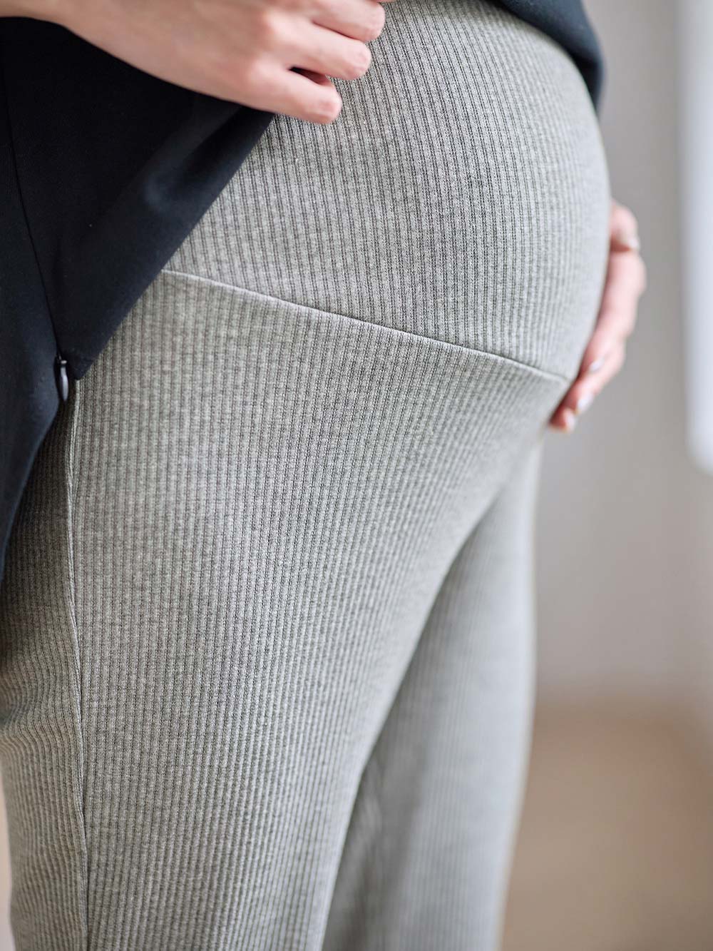 マタニティ パンツ|【選べる2丈】締め付けない綿混リブストレートレギンス【産後まで長く使える】|杢グレー