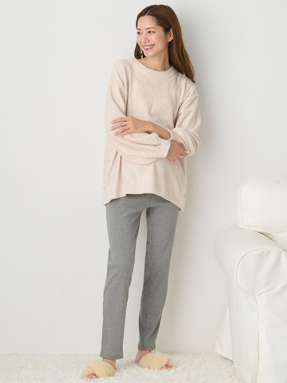 マタニティ パンツ|【選べる2丈】締め付けない綿混リブストレートレギンス【産後まで長く使える】|杢グレー