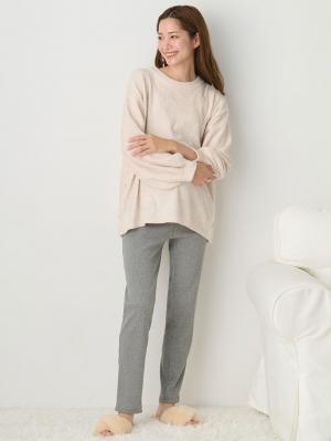 マタニティ パンツ|【選べる2丈】締め付けない綿混リブストレートレギンス【産後まで長く使える】|杢グレー