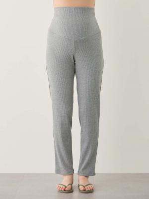 マタニティ パンツ|【選べる2丈】締め付けない綿混リブストレートレギンス【産後まで長く使える】|杢グレー