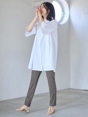 マタニティ パンツ|【選べる2丈】締め付けない綿混リブストレートレギンス【産後まで長く使える】|杢チャコール