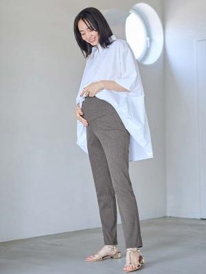 マタニティ パンツ|【選べる2丈】締め付けない綿混リブストレートレギンス【産後まで長く使える】|杢チャコール