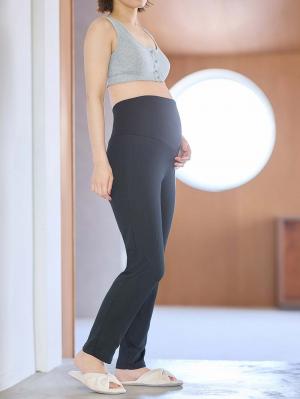 マタニティ パンツ|【選べる2丈】締め付けない綿混リブストレートレギンス【産後まで長く使える】