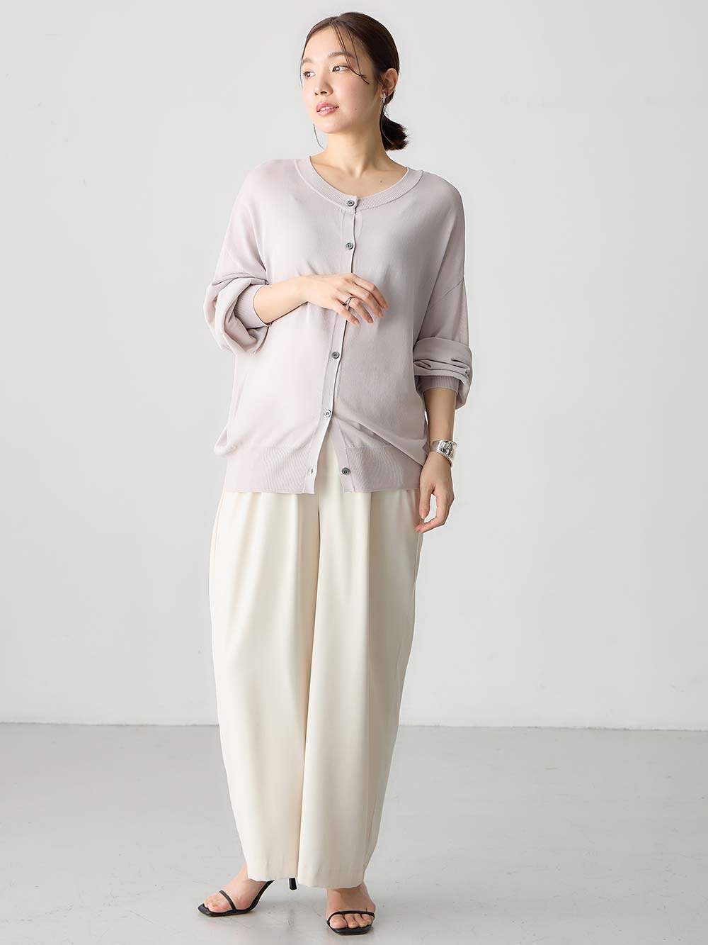 マタニティ トップス|【UVカット遮蔽率90％以上】【抗菌】【接触冷感】前後２WAYカーディガン　マタニティ・授乳服【出産後も長く使える】|グレージュ