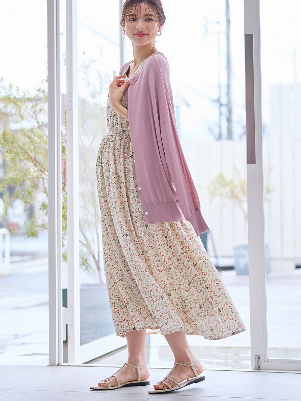 マタニティ トップス|【UVカット遮蔽率90％以上】【抗菌】【接触冷感】前後２WAYカーディガン　マタニティ・授乳服【出産後も長く使える】|グレイッシュピンク