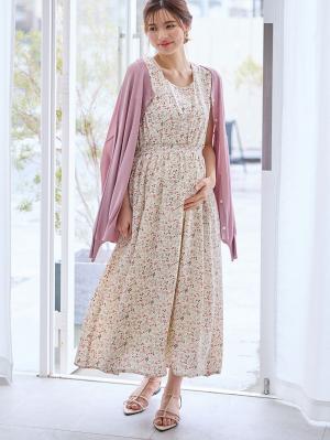 マタニティ トップス|【UVカット遮蔽率90％以上】【抗菌】【接触冷感】前後２WAYカーディガン　マタニティ・授乳服【出産後も長く使える】|グレイッシュピンク