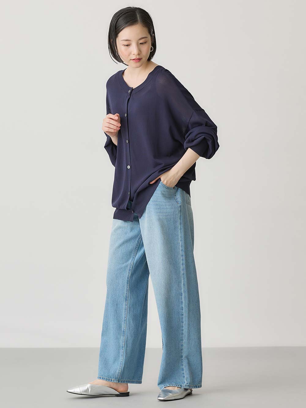 マタニティ トップス|【UVカット遮蔽率90％以上】【抗菌】【接触冷感】前後２WAYカーディガン　マタニティ・授乳服【出産後も長く使える】|ネイビー