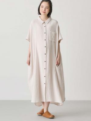 マタニティ パジャマ・ルームウェア|ぷくぷくWガーゼシャツワンピースネグリジェ マタニティ・授乳パジャマ【出産後も長く着られる】|アイスベージュ