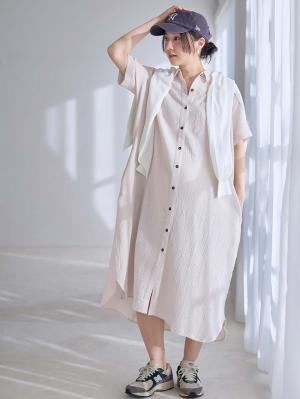 マタニティ パジャマ・ルームウェア|ぷくぷくWガーゼシャツワンピースネグリジェ　マタニティ・授乳パジャマ【出産後も長く着られる】|アイスベージュ