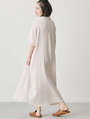 マタニティ パジャマ・ルームウェア|ぷくぷくWガーゼシャツワンピースネグリジェ マタニティ・授乳パジャマ【出産後も長く着られる】|アイスベージュ