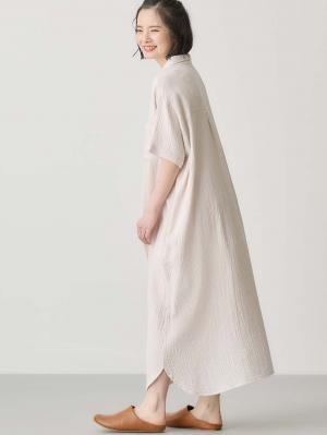 マタニティ パジャマ・ルームウェア|ぷくぷくWガーゼシャツワンピースネグリジェ マタニティ・授乳パジャマ【出産後も長く着られる】|アイスベージュ