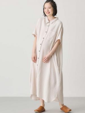 マタニティ パジャマ・ルームウェア|ぷくぷくWガーゼシャツワンピースネグリジェ マタニティ・授乳パジャマ【出産後も長く着られる】|アイスベージュ