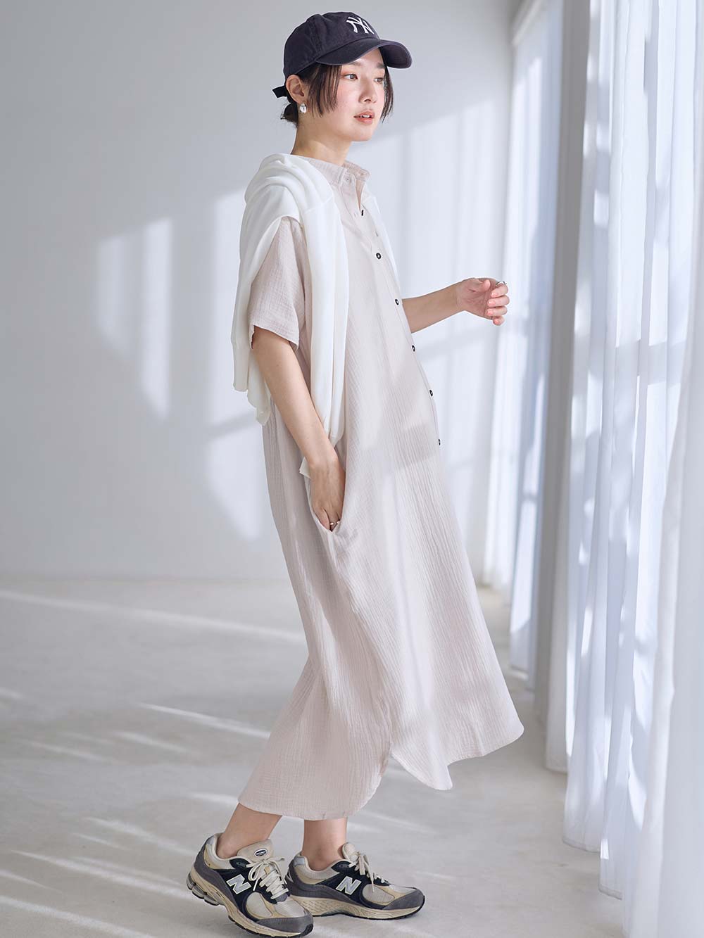 マタニティ パジャマ・ルームウェア|ぷくぷくWガーゼシャツワンピースネグリジェ　マタニティ・授乳パジャマ【出産後も長く着られる】|アイスベージュ