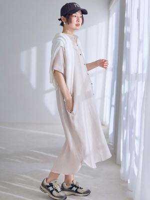 マタニティ パジャマ・ルームウェア|ぷくぷくWガーゼシャツワンピースネグリジェ　マタニティ・授乳パジャマ【出産後も長く着られる】|アイスベージュ