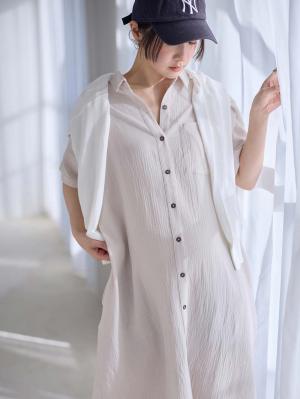 マタニティ パジャマ・ルームウェア|ぷくぷくWガーゼシャツワンピースネグリジェ　マタニティ・授乳パジャマ【出産後も長く着られる】|アイスベージュ