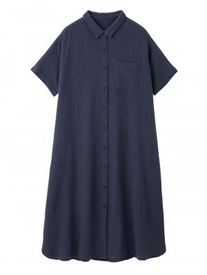 マタニティ パジャマ・ルームウェア|ぷくぷくWガーゼシャツワンピースネグリジェ マタニティ・授乳パジャマ【出産後も長く着られる】|ネイビー