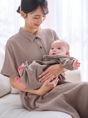 マタニティ パジャマ・ルームウェア|ぷくぷくWガーゼシャツワンピースネグリジェ　マタニティ・授乳パジャマ【出産後も長く着られる】|モカブラウン