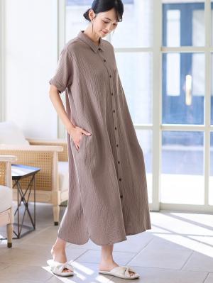 マタニティ パジャマ・ルームウェア|ぷくぷくWガーゼシャツワンピースネグリジェ　マタニティ・授乳パジャマ【出産後も長く着られる】|モカブラウン