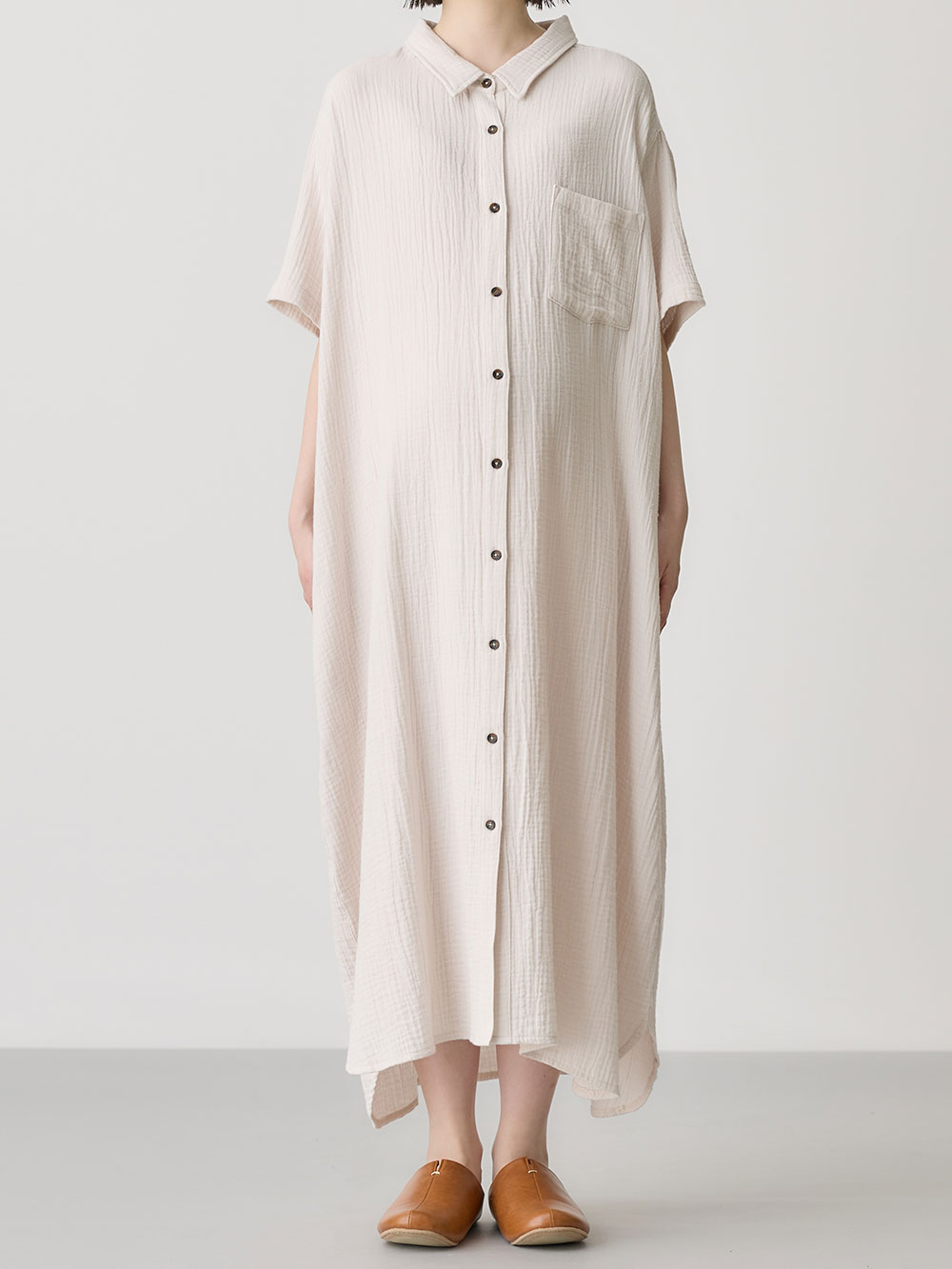 マタニティ パジャマ・ルームウェア|ぷくぷくWガーゼシャツワンピースネグリジェ マタニティ・授乳パジャマ【出産後も長く着られる】