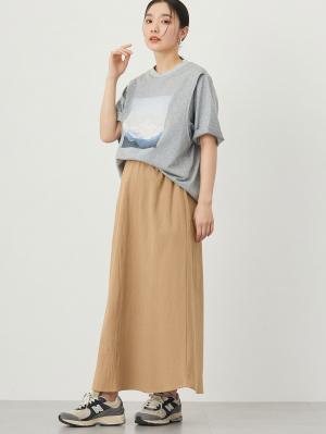 マタニティ ワンピース|【セット】リネンライクフレンチスリーブトップス&セミフレアスカートセットアップ マタニティ・授乳服【出産後も長く着られる】|ベージュ