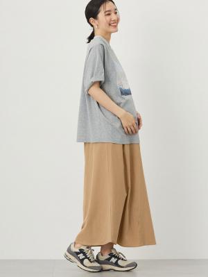 マタニティ ワンピース|【セット】リネンライクフレンチスリーブトップス&セミフレアスカートセットアップ マタニティ・授乳服【出産後も長く着られる】|ベージュ