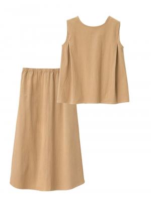 マタニティ ワンピース|【セット】リネンライクフレンチスリーブトップス&セミフレアスカートセットアップ マタニティ・授乳服【出産後も長く着られる】|ベージュ