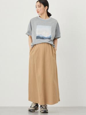 マタニティ ワンピース|【セット】リネンライクフレンチスリーブトップス&セミフレアスカートセットアップ マタニティ・授乳服【出産後も長く着られる】|ベージュ