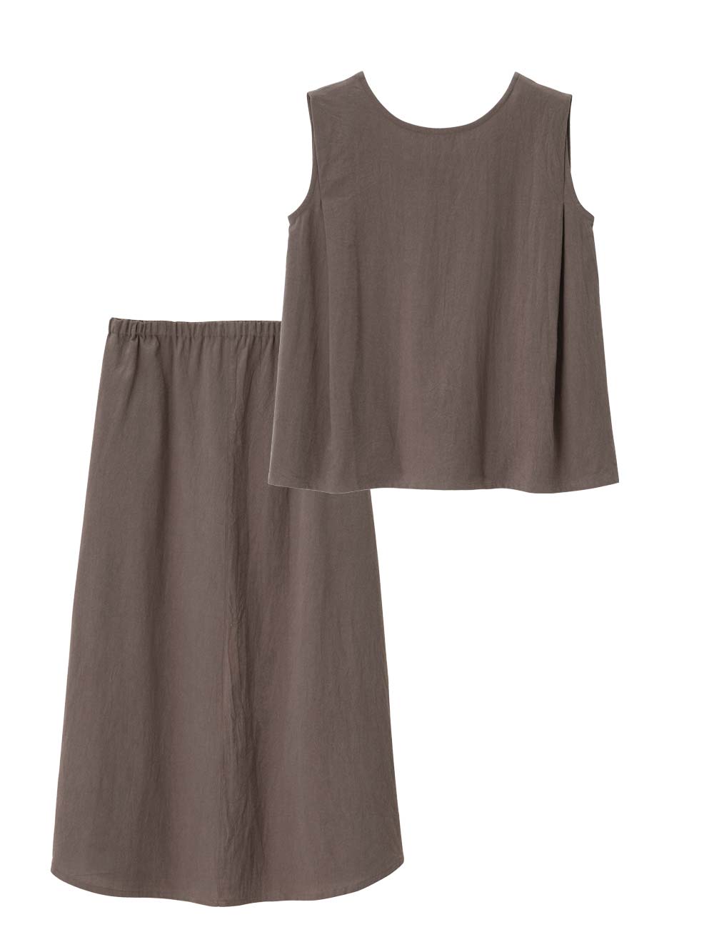 マタニティ ワンピース|【セット】リネンライクフレンチスリーブトップス&セミフレアスカートセットアップ マタニティ・授乳服【出産後も長く着られる】|モカ