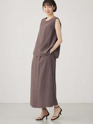 【セット】リネンライクフレンチスリーブトップス＆セミフレアスカートセットアップ　マタニティ・授乳服【出産後も長く着られる】10553