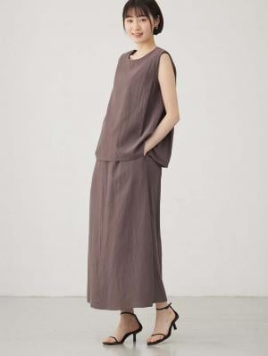 マタニティ ワンピース|【セット】リネンライクフレンチスリーブトップス&セミフレアスカートセットアップ マタニティ・授乳服【出産後も長く着られる】|モカ