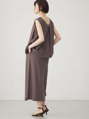 マタニティ ワンピース|【セット】リネンライクフレンチスリーブトップス&セミフレアスカートセットアップ マタニティ・授乳服【出産後も長く着られる】|モカ