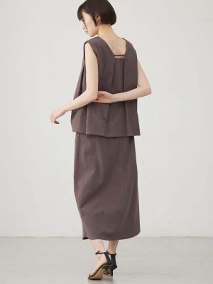 マタニティ ワンピース|【セット】リネンライクフレンチスリーブトップス&セミフレアスカートセットアップ マタニティ・授乳服【出産後も長く着られる】|モカ