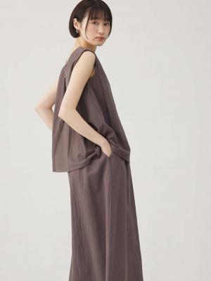 マタニティ ワンピース|【セット】リネンライクフレンチスリーブトップス&セミフレアスカートセットアップ マタニティ・授乳服【出産後も長く着られる】|モカ