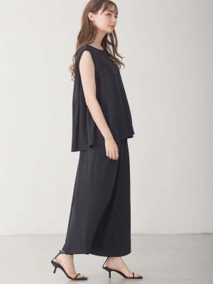 マタニティ ワンピース|【セット】リネンライクフレンチスリーブトップス&セミフレアスカートセットアップ マタニティ・授乳服【出産後も長く着られる】|ブラック