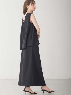 マタニティ ワンピース|【セット】リネンライクフレンチスリーブトップス&セミフレアスカートセットアップ マタニティ・授乳服【出産後も長く着られる】|ブラック