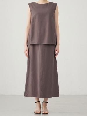 マタニティ ワンピース|【セット】リネンライクフレンチスリーブトップス&セミフレアスカートセットアップ マタニティ・授乳服【出産後も長く着られる】