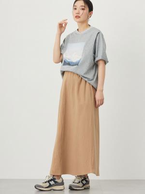 マタニティ ワンピース|【セット】リネンライクフレンチスリーブトップス&セミフレアスカートセットアップ マタニティ・授乳服【出産後も長く着られる】