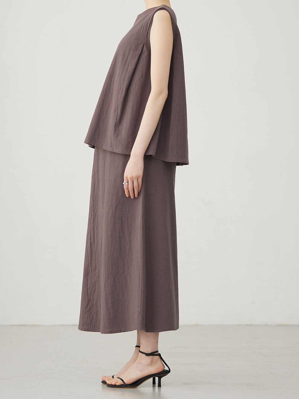 マタニティ ワンピース|【セット】リネンライクフレンチスリーブトップス&セミフレアスカートセットアップ マタニティ・授乳服【出産後も長く着られる】