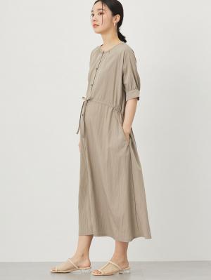 マタニティ ワンピース|ウエストギャザー半袖ワンピース　マタニティ・授乳服【出産後も長く着られる】|ベージュ