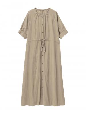 マタニティ ワンピース|ウエストギャザー半袖ワンピース　マタニティ・授乳服【出産後も長く着られる】|ベージュ