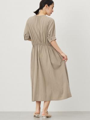 マタニティ ワンピース|ウエストギャザー半袖ワンピース　マタニティ・授乳服【出産後も長く着られる】|ベージュ